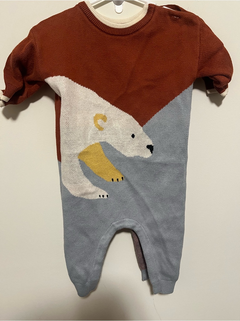 Hanna Andersson Rust and Light Blue Polar Bear Knit One-Piece
